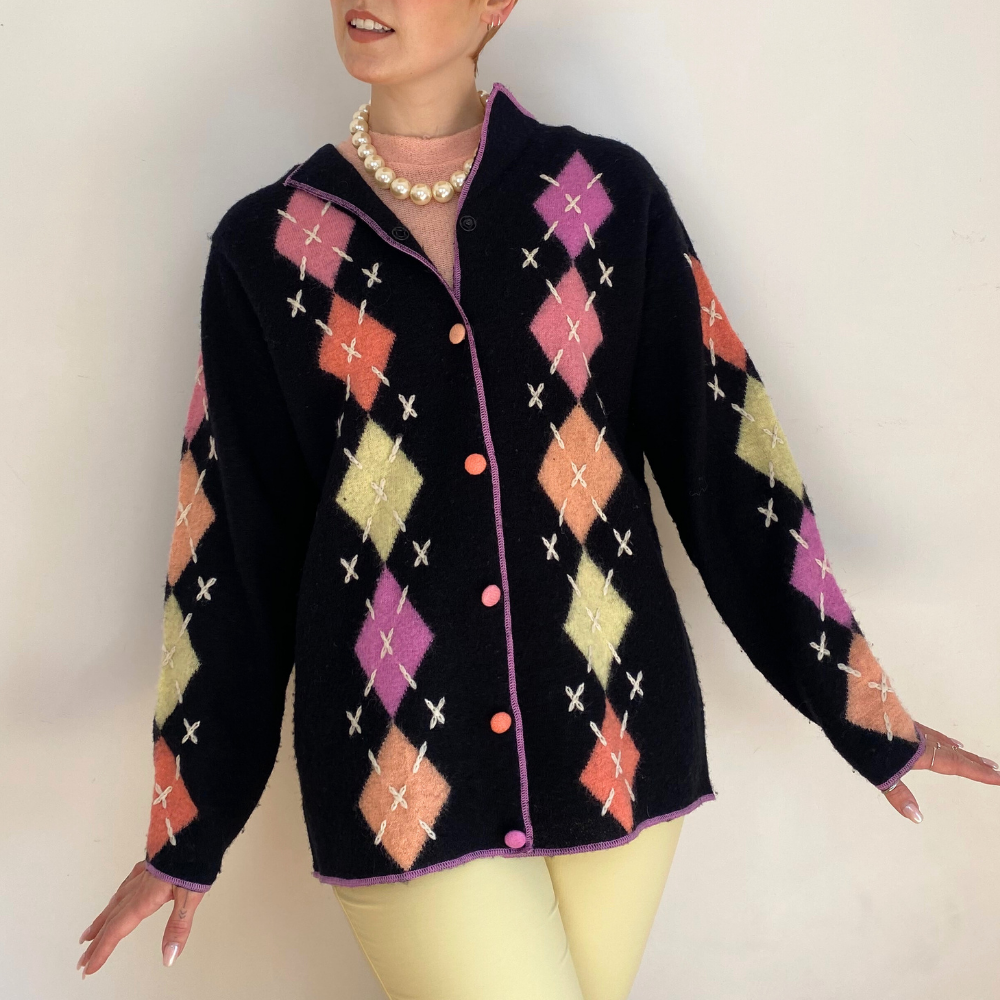 Argyle Knit Cardigan MEDIUM And Again