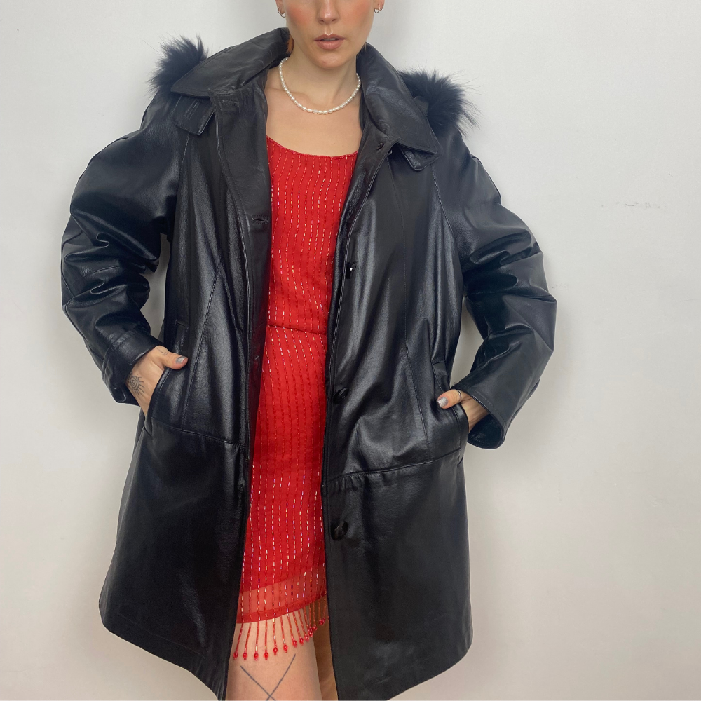 Mid length top leather coat