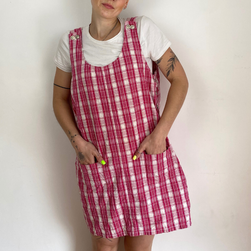 Pink check pinafore hot sale